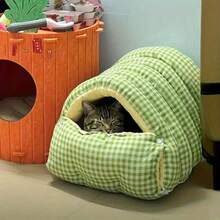 猫窝 - 温暖、半封闭、可拆卸猫窝，超大加厚保温猫屋，适合猫咪或小型犬，适合1只成年猫或2只幼猫，5种颜色可选（绿色格子、蓝色格子、黑色格子、粉色格子、橙色格子），推荐体重3-7公斤的猫咪使用。 - 綠色 - 查看 5