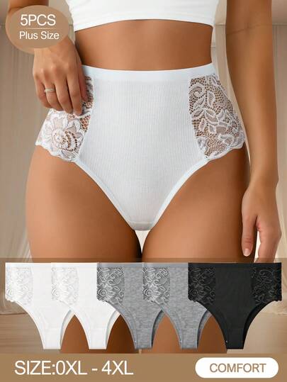 5pcs Plus Size Women High Waist Shapewear Panties, Breathable Waist & Abdomen Slimming, Full Coverage Seamless Non-Rolling, Suitable For Work, Yoga And Daily Wear