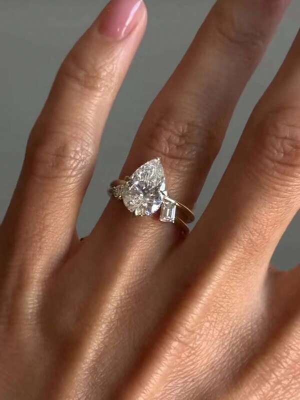 Set de 2 anillos apilables de plata de ley 925 con gota de agua y circonita cúbica, estilo europeo y americano, adecuado para compromiso, boda, fiesta, aniversario, regalo para mujer