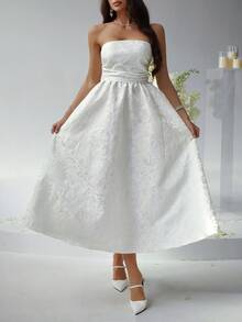 Đầm hè Look Polly dành cho nữ, đầm maxi jacquard màu trơn, đầm cúp ngực, đầm dự tiệc cưới, trang phục mùa thu cho nữ, trang phục đi học, đầm dự tiệc màu trắng, đầm hở vai, đầm dạ hội, đầm maxi jacquard thanh lịch, chủ đề Giáng sinh. - Pearl White - Xem 8