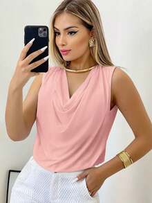 Women's Tank Top In Supplex Fabric With A Simple Cowl Neck, Perfect For Summer. - Baby Pink - View 1