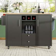 Island Kitchen Unit 120 X 73 (45) X 92 Cm Freestanding Kitchen Shelf Kitchen Trolley And Folding Work Table, With Towel Rail Spice Rack Wine Rack Adjustable Shelf, White/Black - Black - View 8