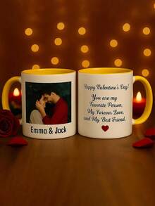 Customized Photo & Text Printed Double-Sided Coffee Mug, Add Your Logo, Photo And Text, Ceramic Cup Personalized Gift Suitable For Christmas, Thanksgiving, Birthday, Holidays - Multicolor - View 5