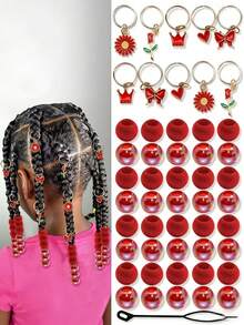 50颗全新编织塑料发珠，红粉相间，心形蝴蝶花冠配饰，非常适合情人节派对。外观精美。女孩串珠首饰