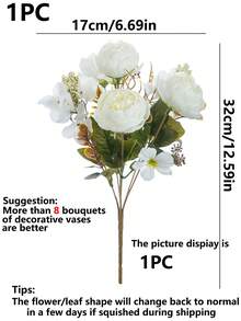 1pc/3pcs Purple Artificial Hydrangea Peony Rose Flower Bouquet, Home Decor, Wedding Bridal Bouquet, Valentine's Day Gift - White - View 2