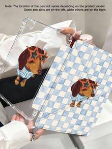 A Cute Golden Retriever Pattern With Starry Eyes, Blue And White Checkered Tablet Case Compatible With IPad Air 11-Inch M3 2025 / M2 2024, IPad Air 5th Generation 2022 , IPad (A16) 11 Inch 11th Generation 2025,Compatible With Samsung Galaxy Tab,Kindle Paperwhite 12th Gen 2024, Clear Back ,Fashion Pattern Protective Case,Automatic Sleep And Wake-Up Function, Airbag Protection, Suitable For Gifts And Office Use - Multicolor - View 4