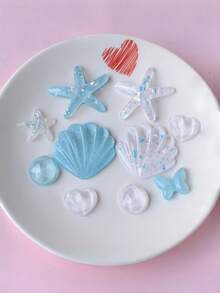 10pcs/Set Starfish, Shell, Heart, Butterfly DIY Shoe Charms, Suitable For Hollow Out Clogs, Beach Sandals, Flip Flops - Blue and White - View 4