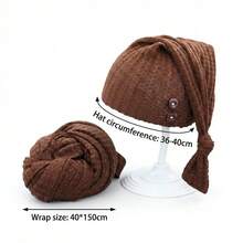 2pcs Newborn Photography Props Set: Knitted Wrap Blanket And Hat, Baby Photo Studio Backdrop Accessories For Boys And Girls - Multicolor - View 2