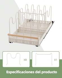 Organizador de Sartenes y Ollas para Cajon, Extraibles para Organizador de Sartenes, de madera, 9 Compartimentos Ajustables, Porta Sartenes de Cocina con Adhesivo, 54.5*27.4*22.5,Blanco - 9 Compartimentos Blanco - Ver 5