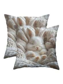 1/2/4pcs Fluffy White Angora Rabbit Rests On A Soft Blanket With A Printed Pillow Cover Measuring 17.7x17.7 Inches (45X45 Cm) - Featuring A Zipper Closure, Machine Washable Decorative Cushion Cover Suitable For Living Rooms, Bedrooms, Sofas - Creamy White - View 9