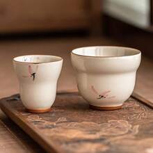 手绘粉色兰花葫芦形陶瓷茶杯，中式茶杯，水杯 - 彩色 - 查看 2