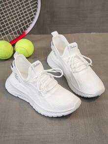 Retro-Style Platform Sneakers, With A Thickened Upper, Suitable For Running, Women's Footwear. - White - View 4