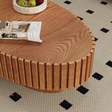 Modern Wood Round Coffee Table - Handcraft Fluted Coffee Tables With Sturdy Base, Easy Assembly, Contemporary Style Circle Coffee Table Small Tea Table For Living Room, Apartment, Office (White Thick) - Natural Oval - View 6