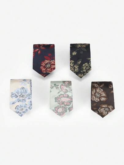 1 pieza Corbata de poliéster jacquard con estampado de dalia y camelia, accesorio casual adecuado para fiesta, cita, reunión y varias ocasiones