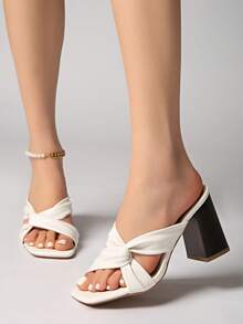 2025 New Brown Suede Round Toe Thick Heel Open Toe High Heel Sandals For Women, Spring/Summer - White - View 3