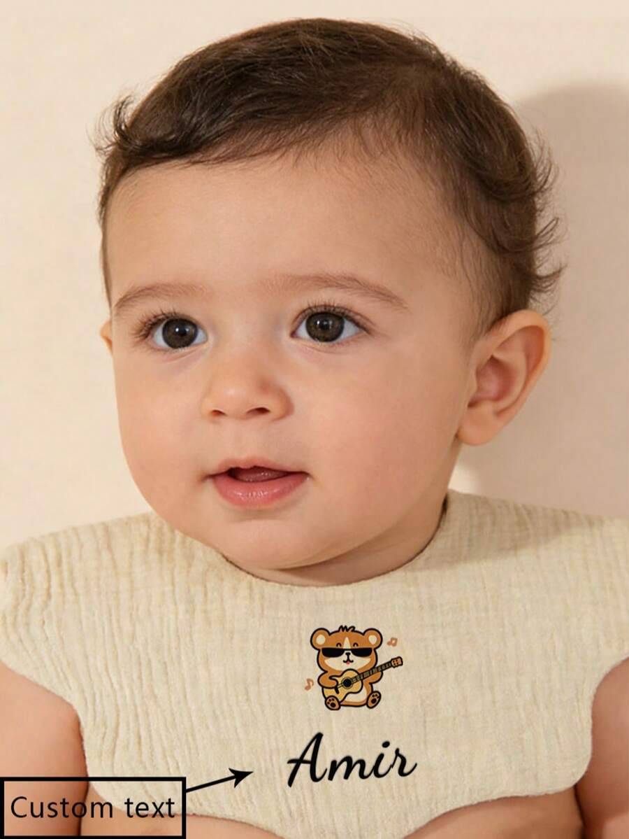 1pc Customized Text & Graphics Baby Floral Bib, Personalized Baby Drool Bib, Unique Baby Gift