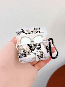 Butterfly Print Semi-Transparent White Bluetooth Earphone Protective Case With "Addn Length Of Ribbon Tied In A Bow" Romantic Slogan, Comes With 1 Black Carabiner, Compatible With AirPods Pro (3rd Gen), Pro (2nd Gen), 3, Pro - Clear - View 14