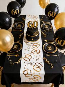 1件60岁生日铂金色桌旗，60岁生日派对装饰，275*28厘米涤纶桌布，60岁生日庆祝用品，60周年纪念生日派对用品，生日家居装饰，厨房装饰，桌面装饰，新娘送礼会伴手礼，节日派对用品 - 60歲生日快樂 - 查看 6