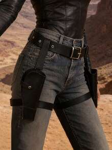 一套蒸汽朋克风格腰带，带双枪套，西部牛仔枪套套装，适用于狂欢节服装和牛仔角色扮演，情人节适用 - 彩色 - 查看 1