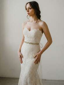 Gold Rhinestone Bridal Belt, Crystal Leaf Vine Wedding Sash, Elegant Evening Dress Waist Accessories - Gold - View 5