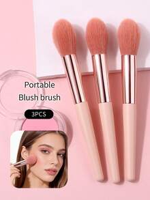 3pcs/Set High Quality Fluffy Soft Flame Blush Brush, Highlighter Brush, Gradient Brush, Multi-Functional Makeup Brushes For Beginners - Baby Pink - View 3