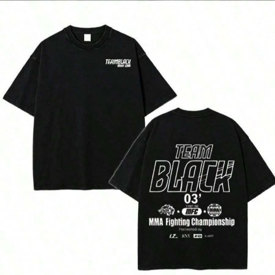 Team Black Jinx MMA Gym Manhwa Vintage Graphic Tee Unisex Heavyweight Soft Cotton T-Shirt, Joo Jaekyung Manhwa, BL Korean Streetwear Tshirt - 黑色 - 查看 1