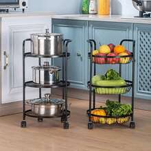 Storage Rack, Kitchen Fruit And Vegetable Rack, 3-Tier Rolling Basket With Wheels, Multifunctional Fruit And Vegetable Rack, Rolling Storage Cart, Kitchen Shelf For Kitchen, Bathroom And Living Room - 黑色 - 查看 6
