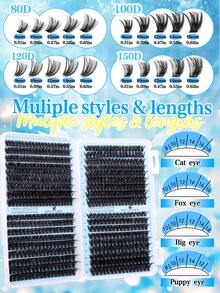 720/666/648pcs D-Curl Individual False Eyelashes Set, Includes Glue, Applicator, Brush, DIY Eyelash Extension Tools, Suitable For Beginners, Large Capacity Lash Book, Mixed Styles, Soft & Fluffy False Lashes, Natural & Reusable Individual Lashes With Adhesive, Easy To Use For Daily, Wedding, Night Party Eye Makeup - Multicolor - View 8