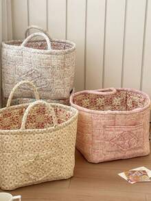 1Pc Floral Print Quilted Storage Basket Laundry Basket Large Capacity Portable Storage Bag Foldable Snack Basket With Handle For Women And Girls Cosmetic Storage Basket Toy Storage Basket Skincare Storage Basket Women Makeup Storage Multifunctional Storage Basket Cosmetic Organizer Home Decor Livingroom Bedroom Decor Bathroom Decor Closet Organization And Storage Clothes Organizer - 彩色 - 查看 7
