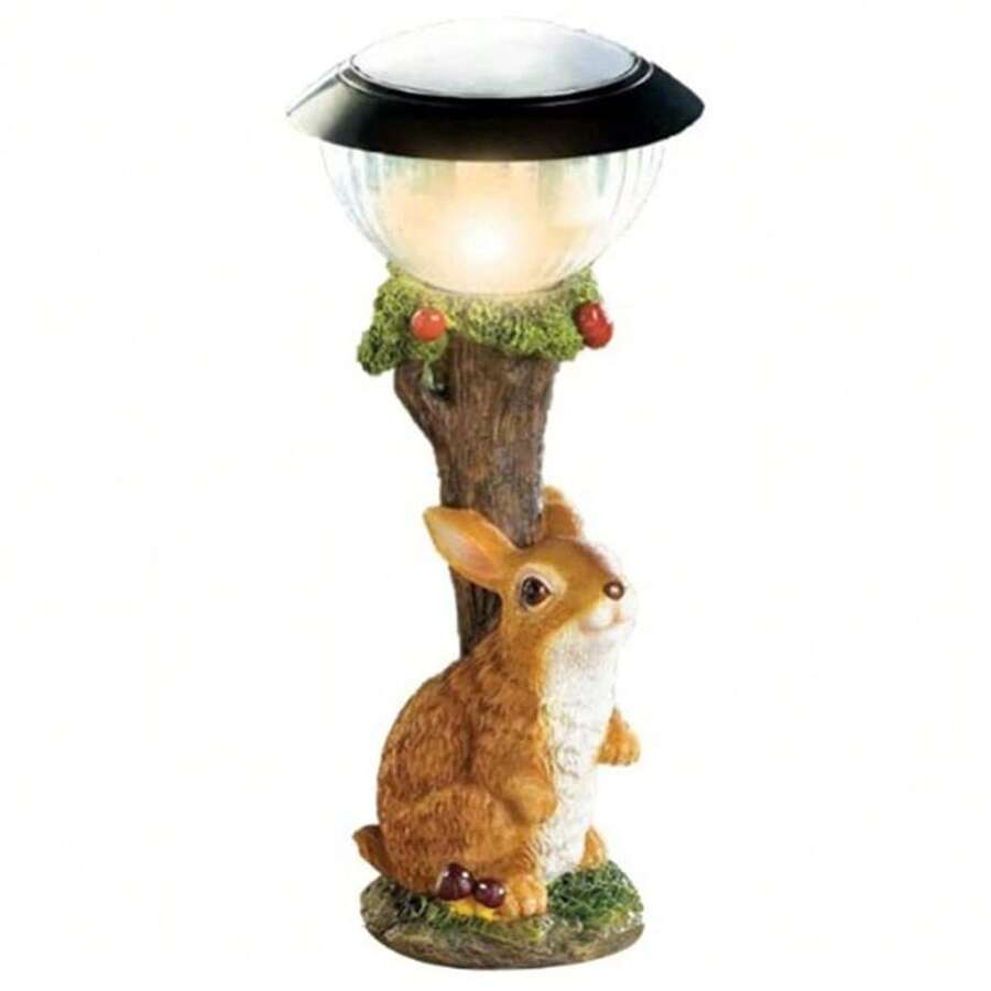 Rabbit-Shaped Solar Garden Light - Decorative LED Resin Light Depicting An Animal, Ideal For Yards, Lawns, And Walkways. Small, Waterproof Outdoor Solar Light For Garden Decoration.
