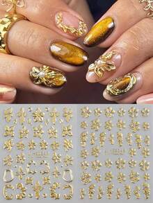 Gold/Silver Flower Nail Stickers 5D Metallic Floral Leaf Nails Decals Gold Cherry Blossom Petal Nails Design Wedding Nail Supplies For Women Girl DIY Spring Nails Art Decorations Nails Charms - Multicolor - View 13