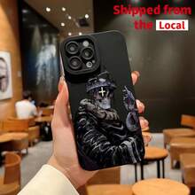 Cross & Skull Pattern Phone Case, Shockproof Phone Protective Cover, Phone Accessory Compatible With IPhone 11 12 13 14 15 16 17 Pro Max - Black - View 3