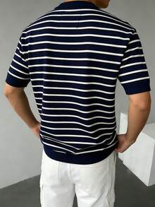 GRDR Men's Casual Navy Blue & White Striped T-Shirt - Simple & Fashionable Short Sleeve For Summer - Navy Blue - View 6