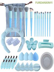 FURDANXINYI 5/39pcs Women Makeup & Hair Care Products Set, Including Sponge Makeup Headband Towel Soft Hair Accessories, Girls Fluffy Soft Headband, Eyeshadow Blending Brush & Makeup Sponge Set, Nail Clippers