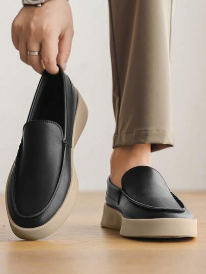 2026 New Fashion Plus Size Leather Loafers, Men's Flat Casual Slip-On Shoes