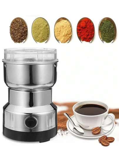Mini Molino De Cafe Electrico Moledor De Especias Granos Plata, de Acero Inoxidable
