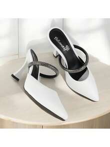 Women's Mule Shoe With Rhinestone Strap, High Heel, 9.5cm Cup, Madame Winter Collection 2026 - Blanco - Ver 3