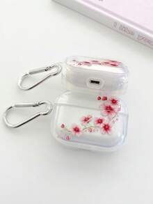 Spring Aesthetic Cherry Blossom Pattern Thick Shockproof Transparent Earphone Case - Comes With Silver Hanging Hook, Compatible With AirPods Case, Headphones, Pro 3 Case, Pro (2nd Generation), 3, Pro, 4 Case Cover - Clear - View 7