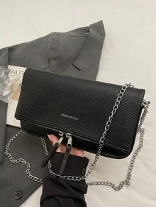 New Fashion Textured Chain Strap Shoulder Crossbody Bag, Chic Casual Small Square Bag, Korean Style Elegant Women Handbag - Multicolor - View 12