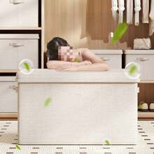2pcs Foldable Clothes & Bedding Storage Boxes With Lids, Suitable For Organizing Pants In Closet, Home & Dorm - Rice - View 4
