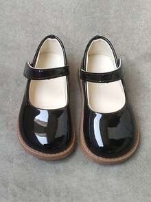 1双女童可爱亮面漆皮公主平底鞋，透气软底防滑多功能儿童乐福鞋，简约时尚婴幼儿学步鞋，魔术贴方便穿脱玛丽珍鞋，适合春、夏、秋季穿着 - 黑色 - 查看 2