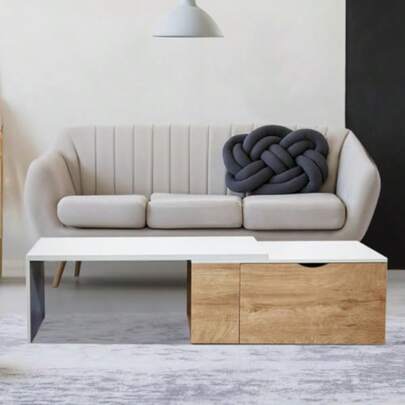 MOBI Mesa de Centro Desplazable con Almacenamiento de Madera ubio - Color Blanco/Café - Largo 100 x o 40 Mesa iliar Mesa de Sala