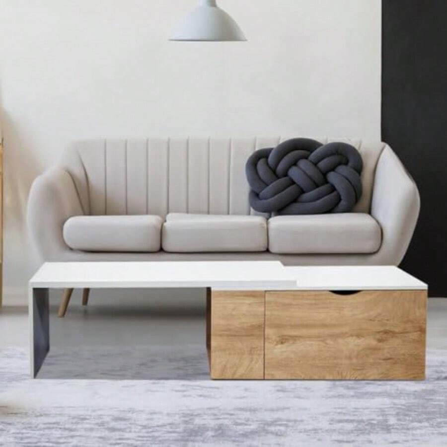 MOBI Mesa de Centro Desplazable con Almacenamiento de Madera ubio - Color Blanco/Café - Largo 100 x o 40 Mesa iliar Mesa de Sala - Blanco - Ver 1