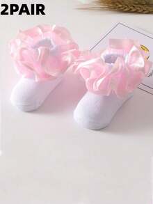 2 Pairs 3D Floral Ruffle Princess Style Baby Girl Socks - Multicolor - View 10