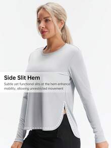 HOTSUIT Tricou ușor cu mânecă lungă pentru femei, pentru exterior, cu fante laterale, potrivit pentru sport, alergare, pescuit vara - Gri deschis - Vizualizare 2