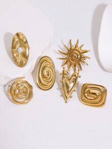 1枚时尚独特设计夸张高端镀层不锈钢太阳心形几何开口戒指，适合女性日常、派对和约会佩戴。 - 彩色 - 查看 3