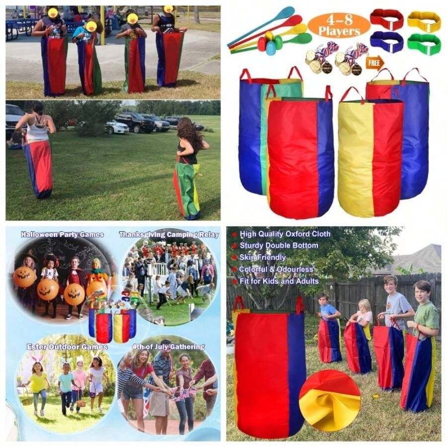 Potato Sack Race Bags 34 inchHx17 inchWPack of 4 with Game Prizes12Pcs and Adults, High Quality, Bright Colors, No Smell, A Outdoor Games Birthday Parties, Family Reunions - Paquete de 24 - Ver 1