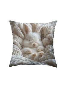 1/2/4pcs Fluffy White Angora Rabbit Rests On A Soft Blanket With A Printed Pillow Cover Measuring 17.7x17.7 Inches (45X45 Cm) - Featuring A Zipper Closure, Machine Washable Decorative Cushion Cover Suitable For Living Rooms, Bedrooms, Sofas - Creamy White - View 8