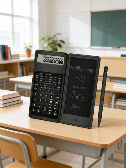 Calcolatrice scientifica S9 3 in 1 con tavoletta digitale per scrittura e penna stilo, portatile, display LCD pieghevole, cancellazione con un clic, strumento di calcolo adatto per studenti, ufficio, idea regalo