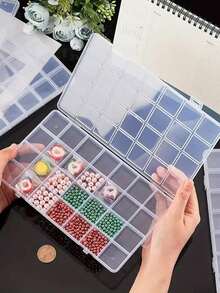 1 pieza Caja de almacenamiento de plástico transparente con 28 compartimentos, adecuada para organizar joyas, equipos de pesca y suministros de manualidades, excelente para volver a la escuela, vacaciones y proyectos DIY, material de PP duradero, ideal para celebraciones de Navidad, Acción de Gracias y Año Nuevo - Multicolor - Ver 5